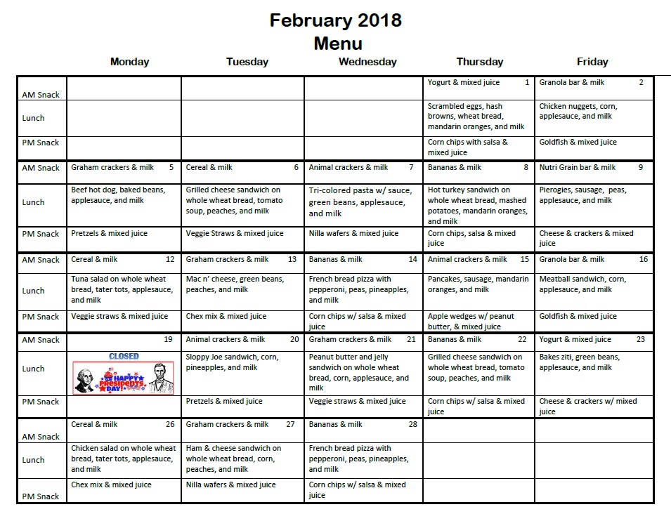 Monthly Menu | Children Central